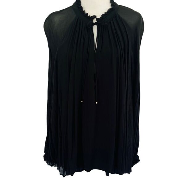 Banana Republic lined long sleeved shirred neck blouse, tie front size XL - Picture 1 of 11